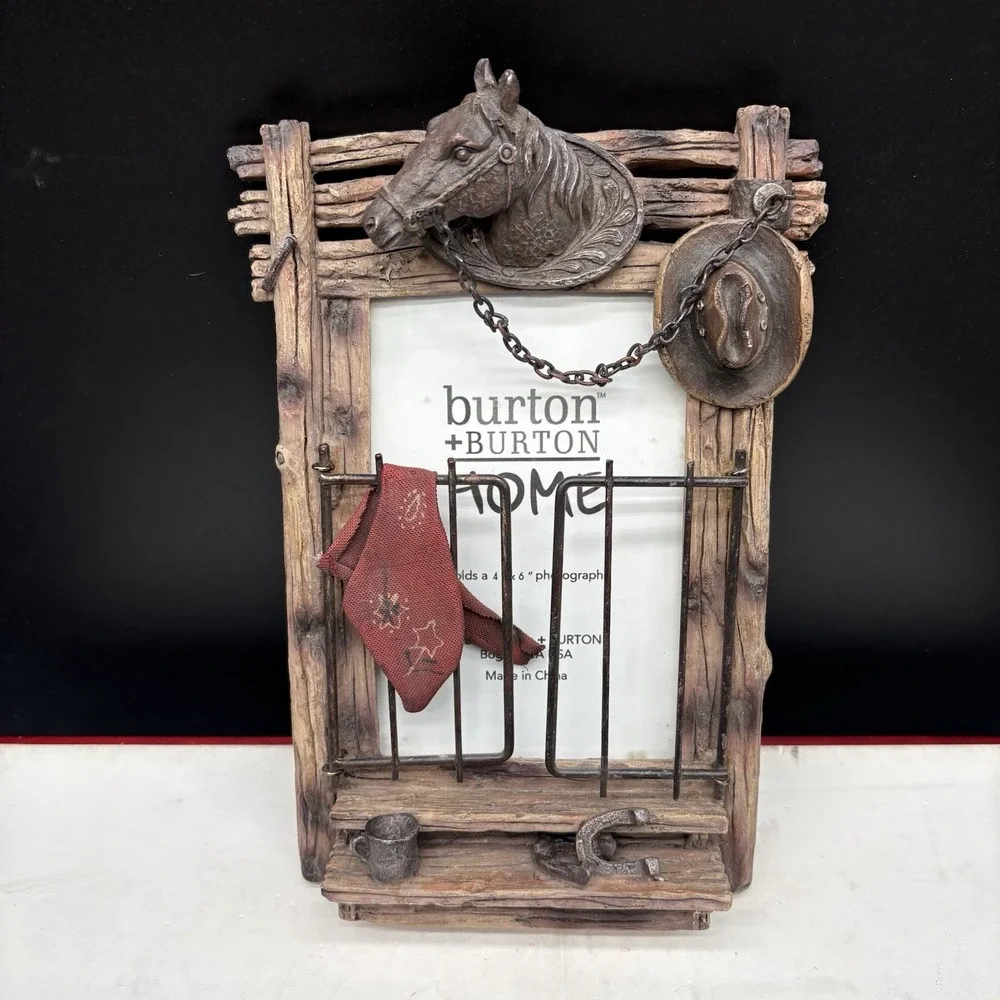 burton + BURTON Western Cowboy Horse Hat Rustic 4x6 Picture Frame 2006 Decor